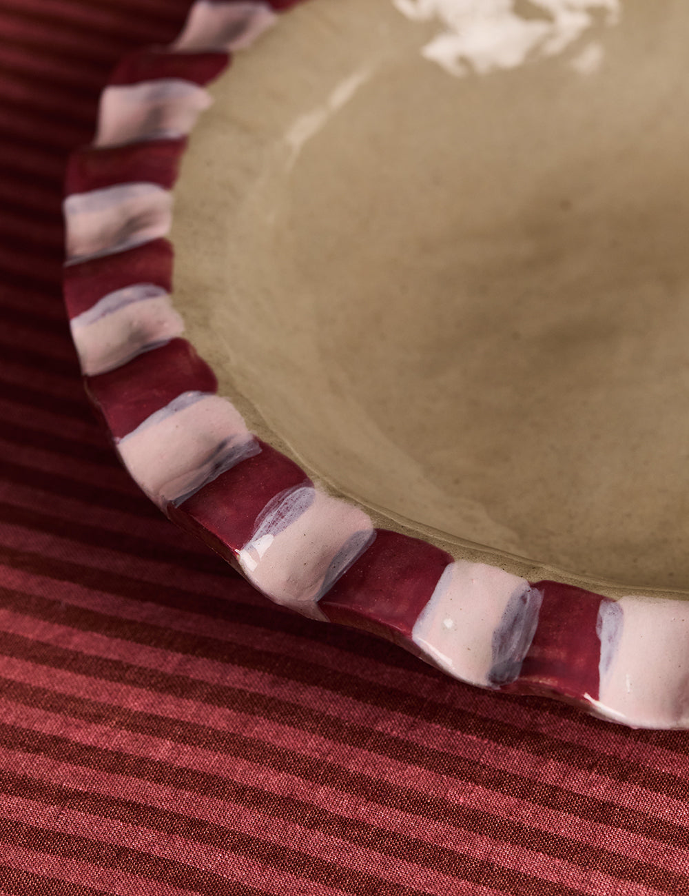 Baby Pink & Burgundy Frill Serving Bowl