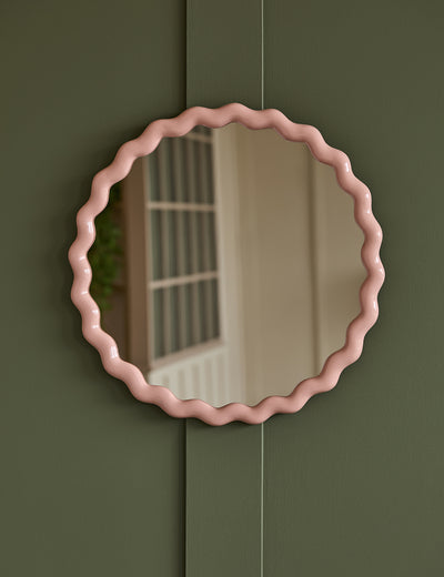 Round Pink Wavy Mirror
