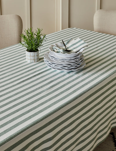 Sage Green Vintage Striped Tablecloth