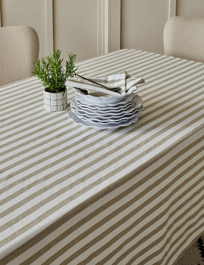 Sand Vintage Striped Tablecloth