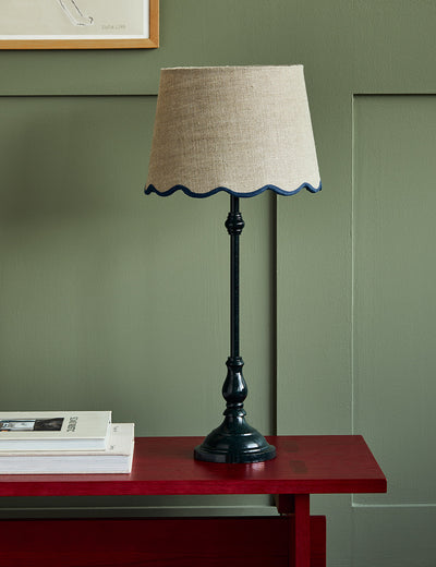 Slim Table Lamp with Blue Scalloped Shade
