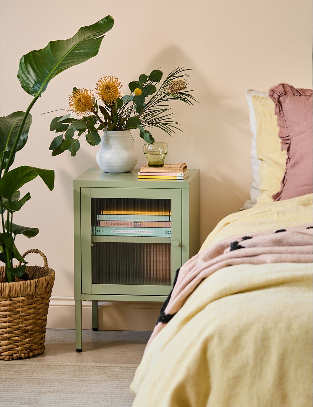 Small Simkin Bedside Cabinet in Sage Left Hand Opening