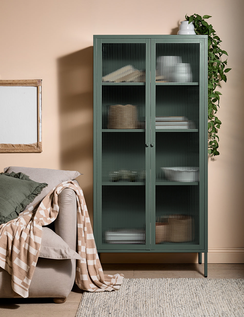 Tall Taylor Glass Cabinet in Olive