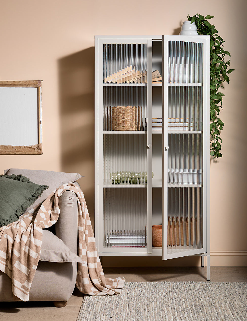 Tall Taylor Glass Cabinet in Panna Cotta