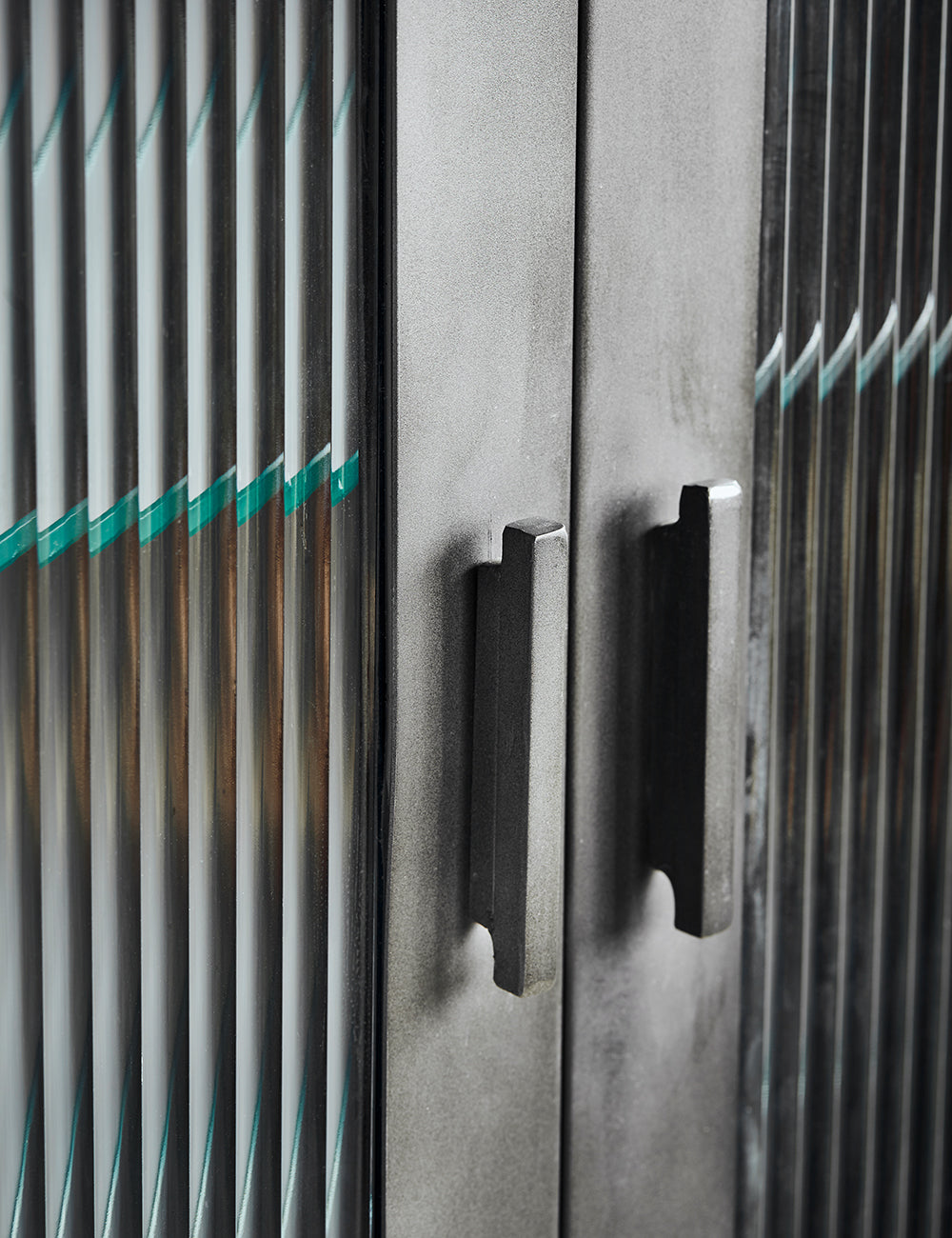 Black Fluted Glass Double Display Cabinet