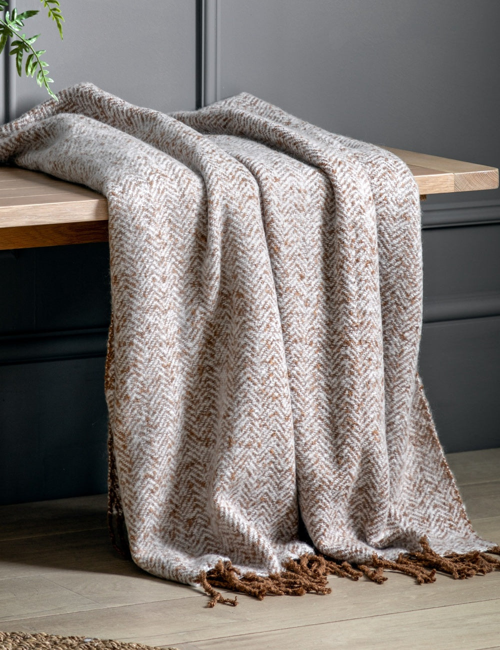 Herringbone Faux Mohair Throw Tan