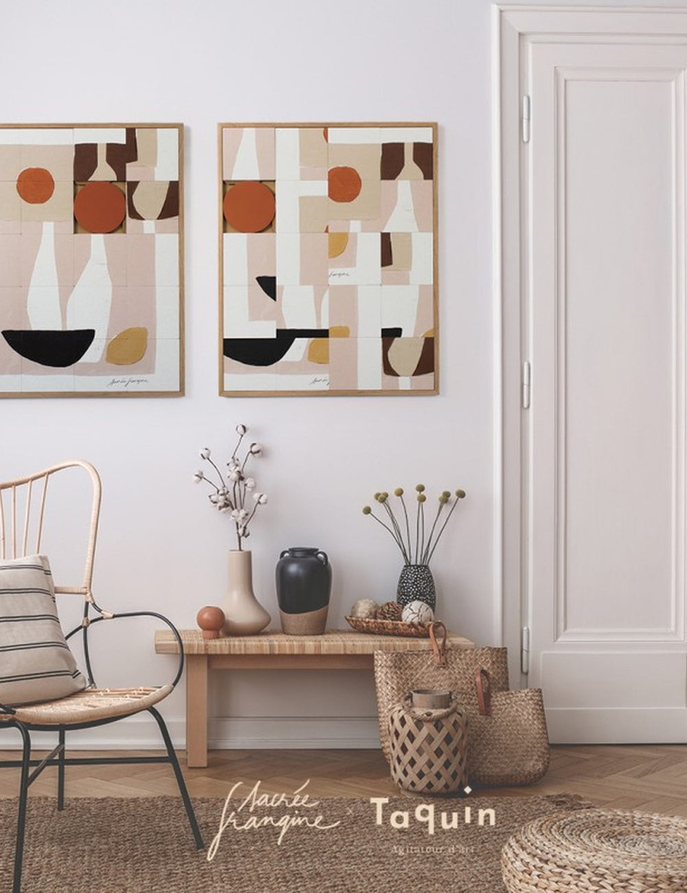 Neutral Abstract Collage Taquin Wall Art