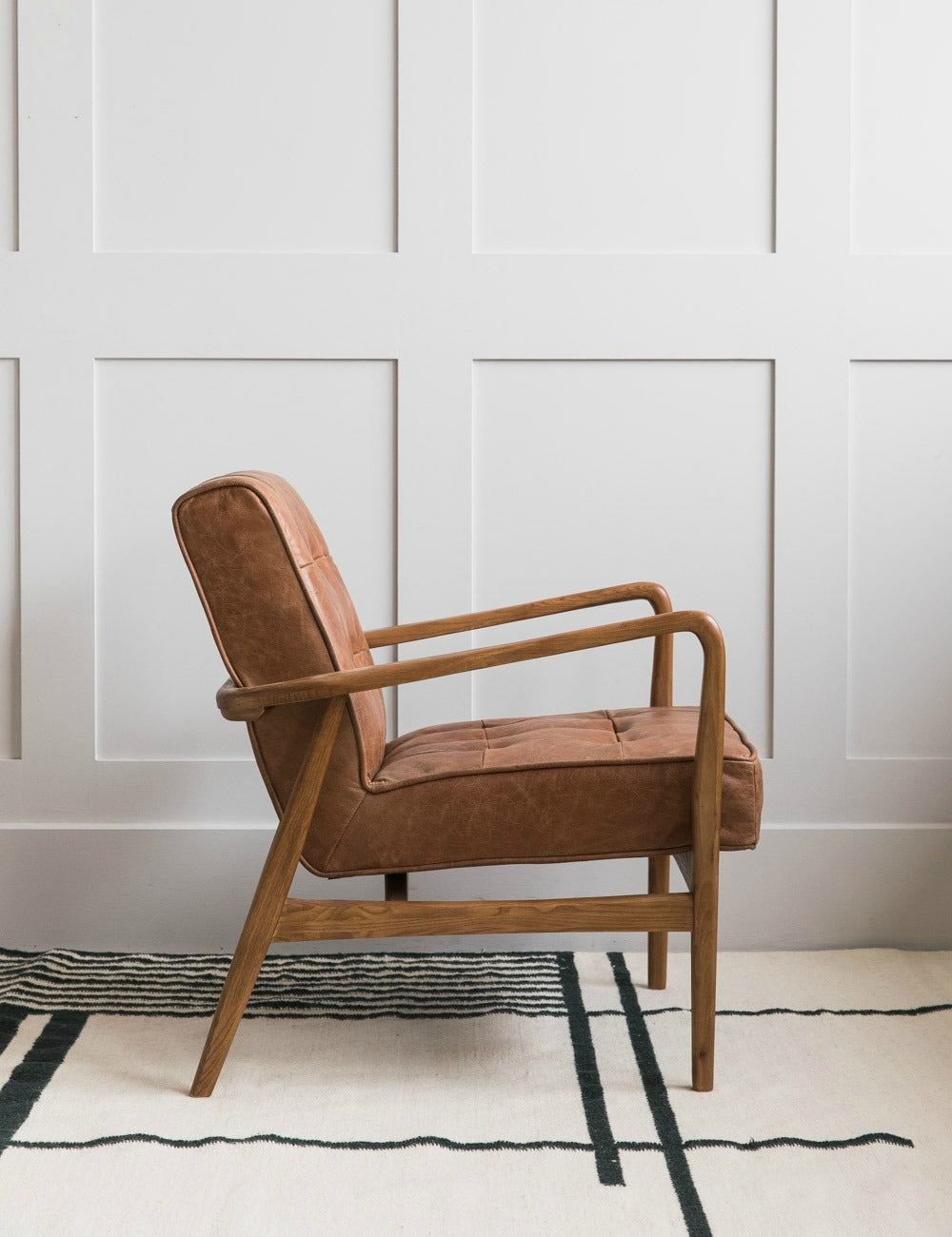 Mid-Century Button-and-Stud Brown Leather Armchair