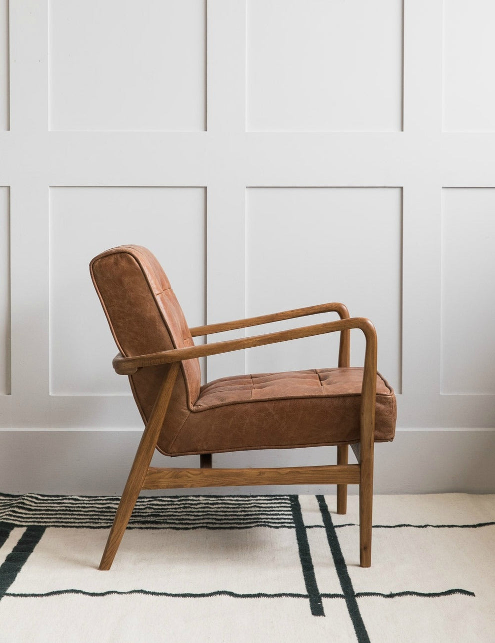 Mid-Century Button-and-Stud Brown Leather Armchair