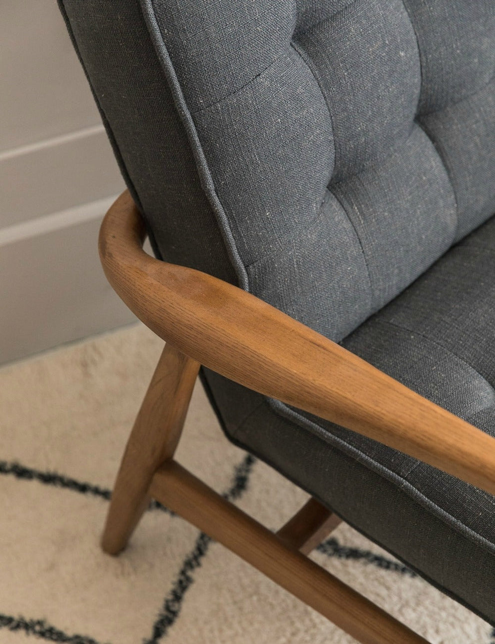 Mid-Century Button-and-Stud Linen Armchair