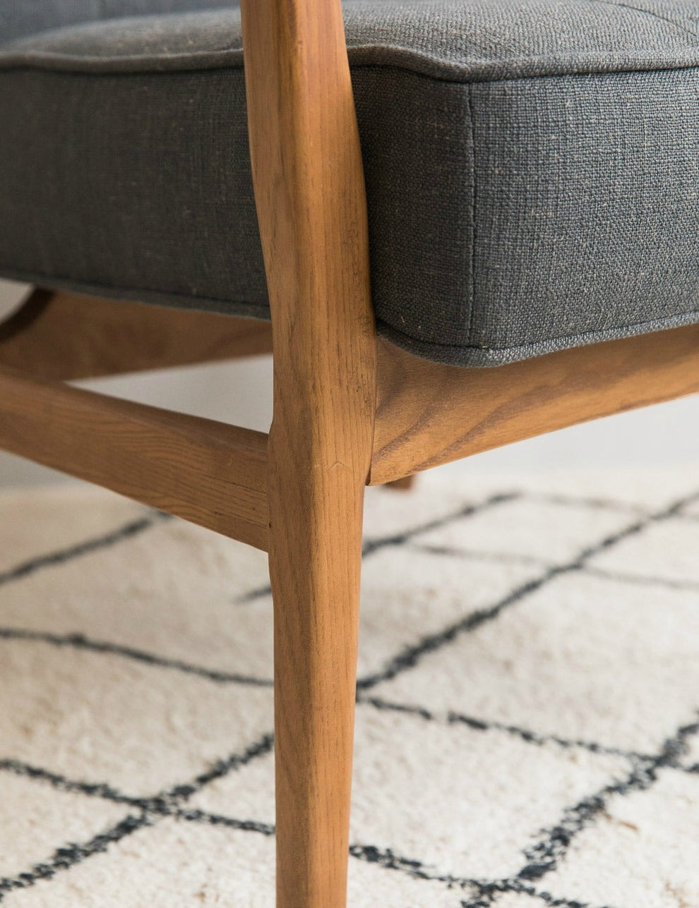 Mid-Century Button-and-Stud Linen Armchair