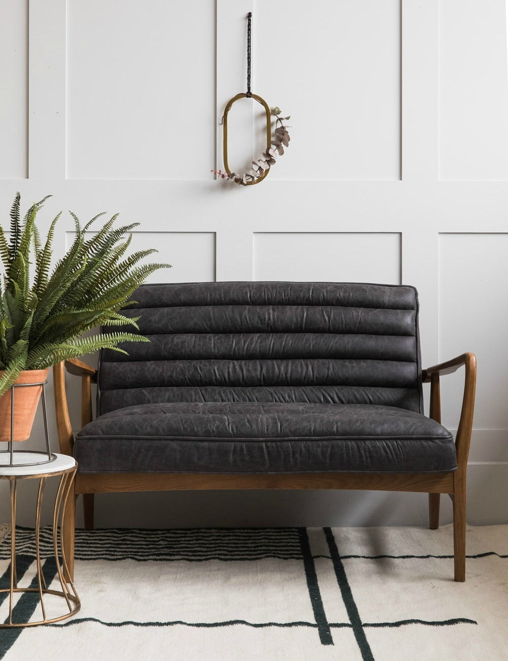 Mid-Century Leather Two Seater - Black