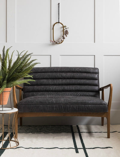 Mid-Century Leather Two Seater - Black