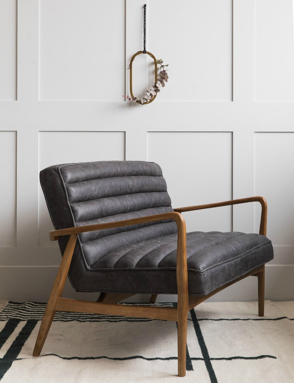 Mid-Century Leather Two Seater - Black