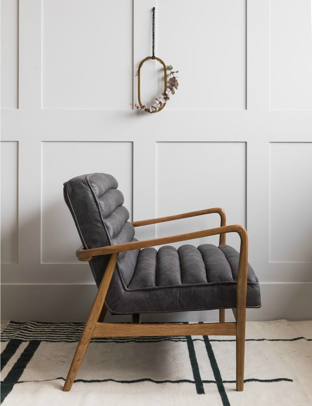 Mid-Century Leather Two Seater - Black