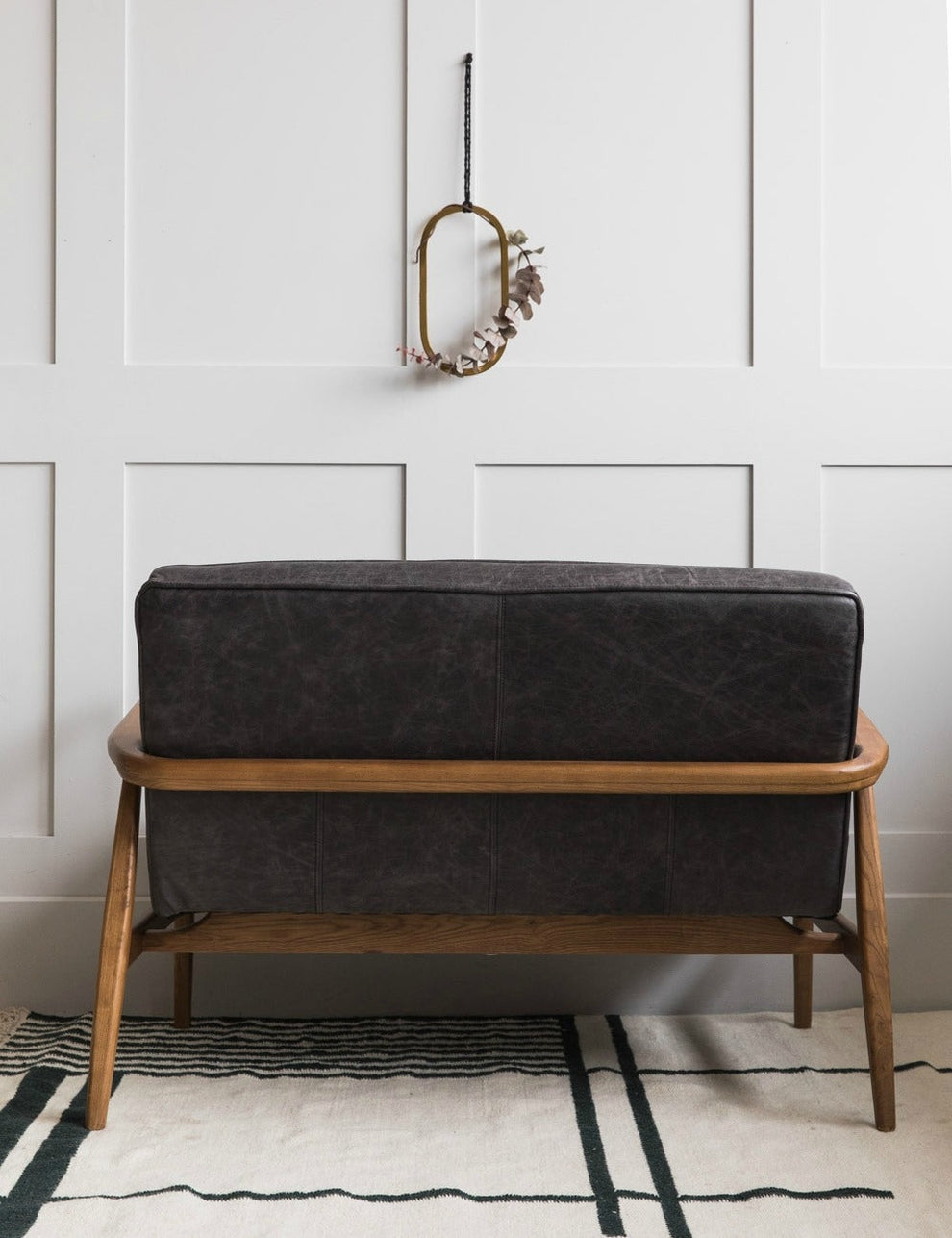 Mid-Century Leather Two Seater - Black