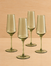 Set of 4 Flute Glass Smokey Green