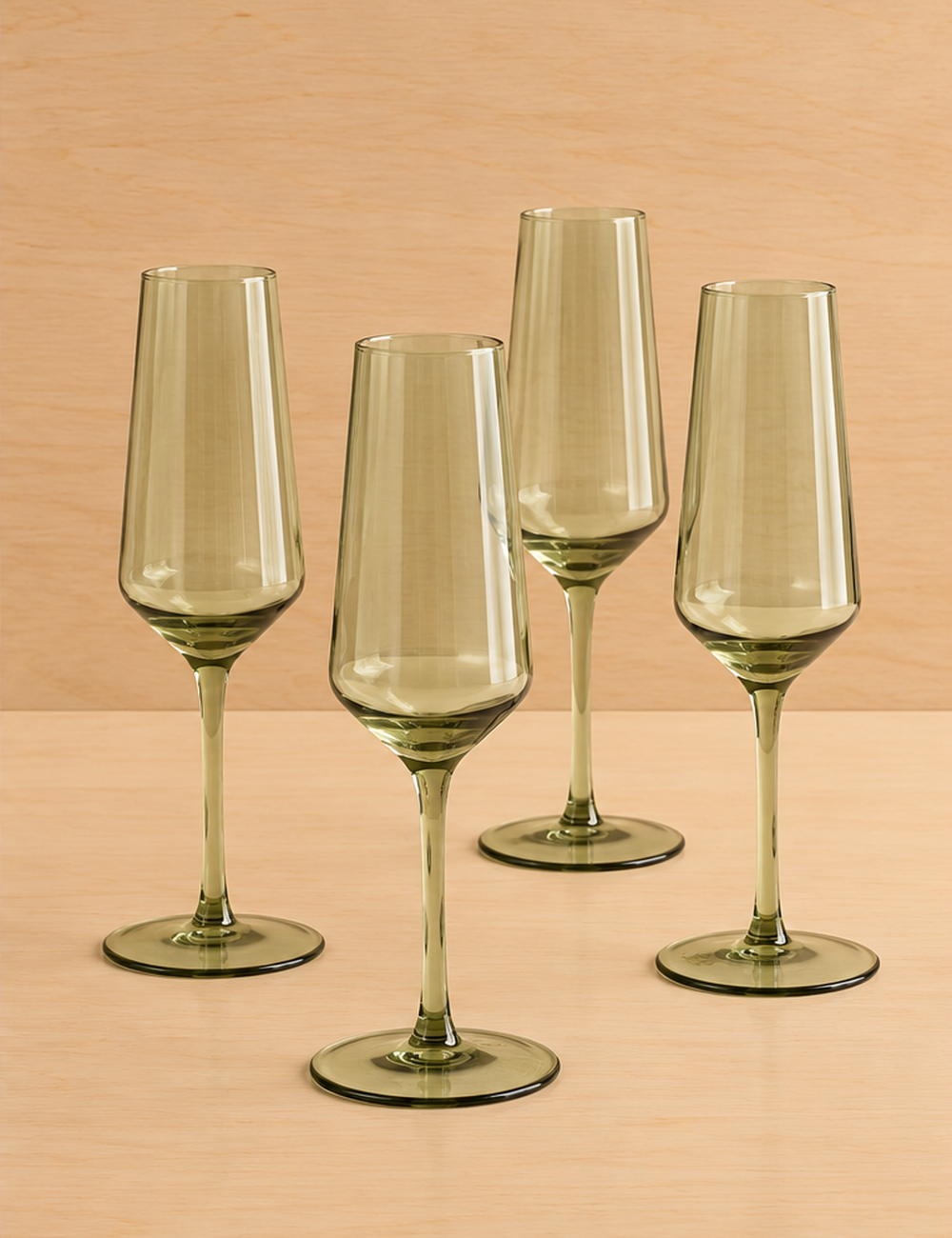 Set of 4 Flute Glass Smokey Green
