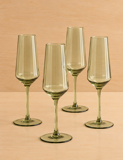 Set of 4 Flute Glass Smokey Green