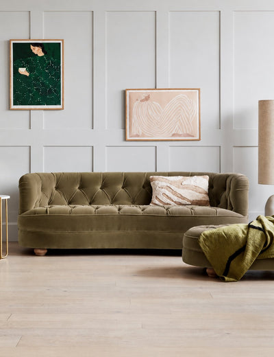 Lily Sofa 3 Seater and Footstool in Velvet Khaki