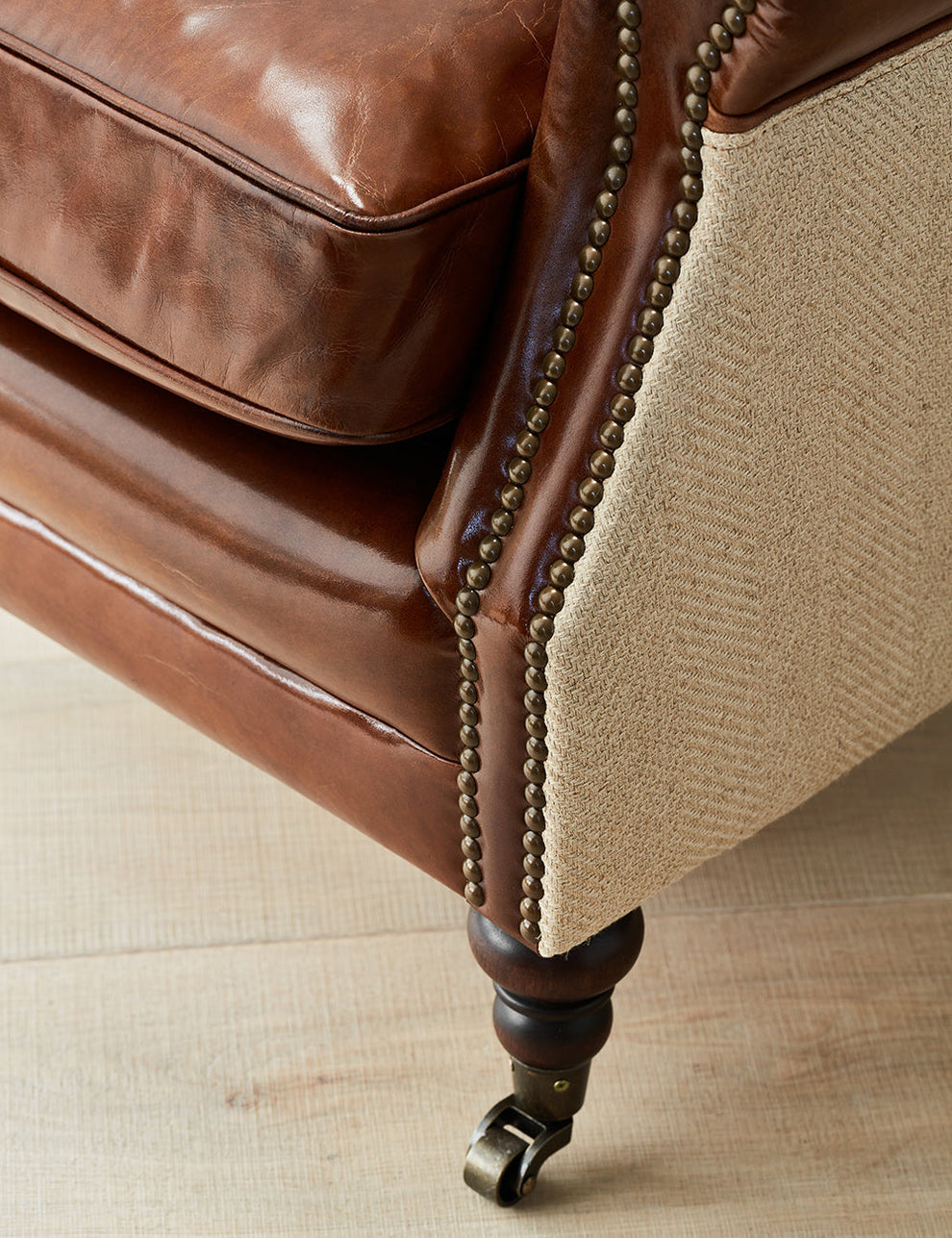 Vintage Leather and Linen Armchair 
