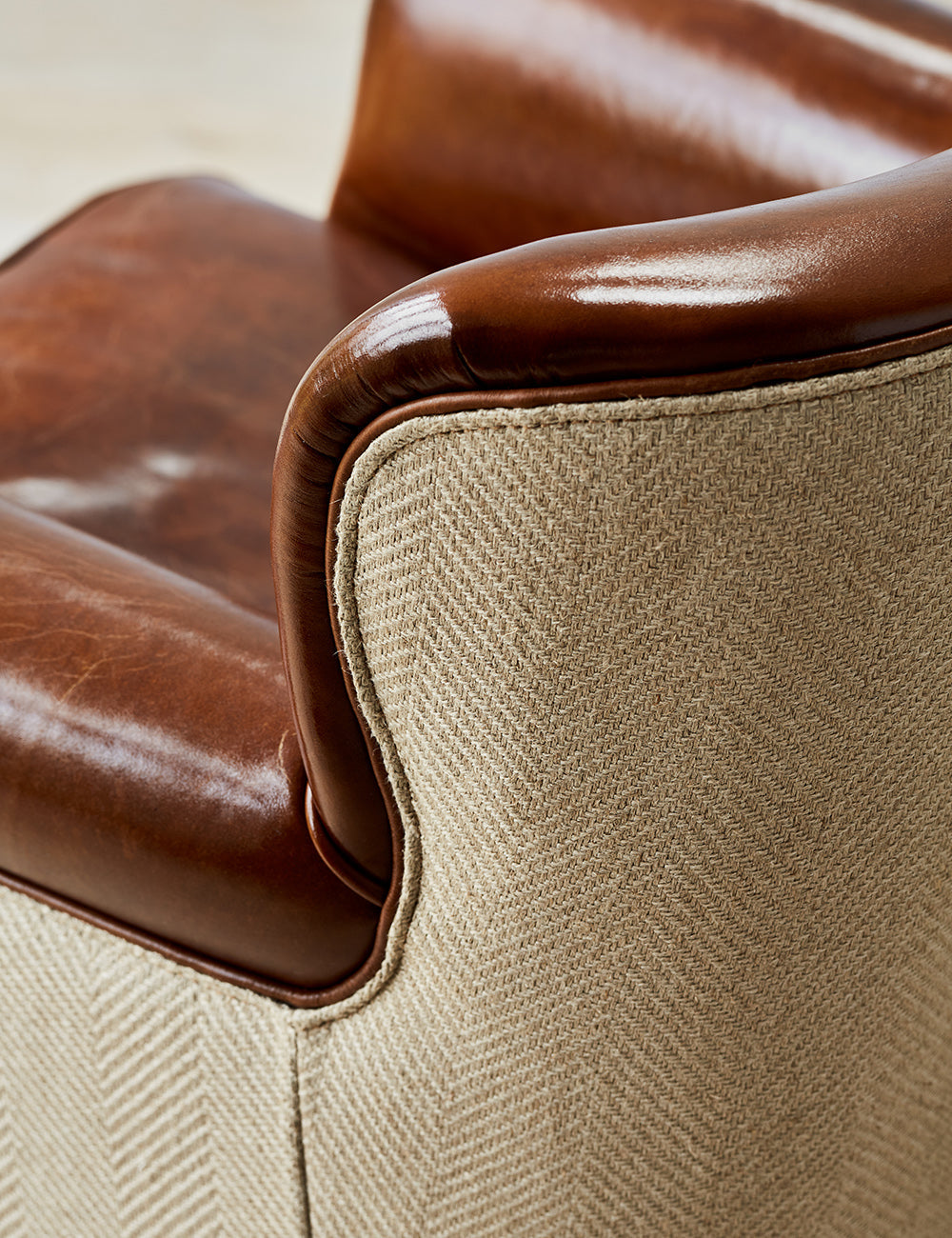 Vintage Leather and Linen Armchair 