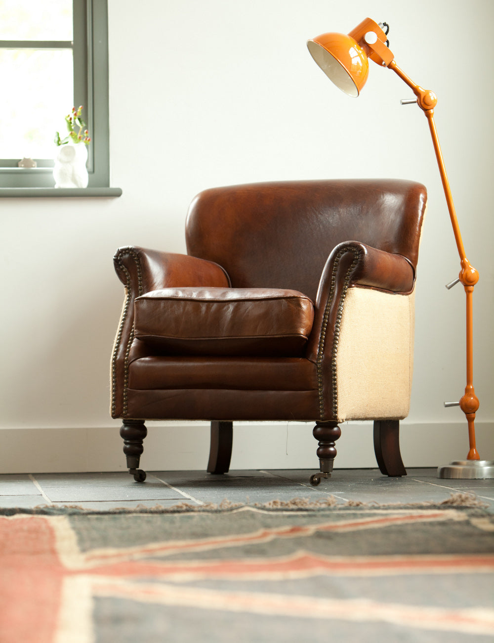 Vintage Leather and Linen Armchair