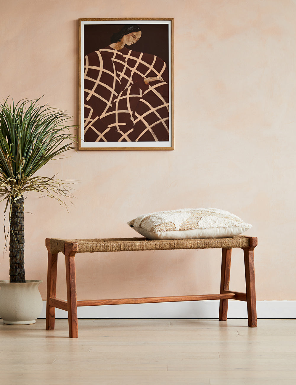 Wood and woven clearance bench