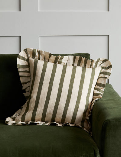 Amuse La Bouche Olive Green Candy Stripe Ruffle Cushion With Inner 
