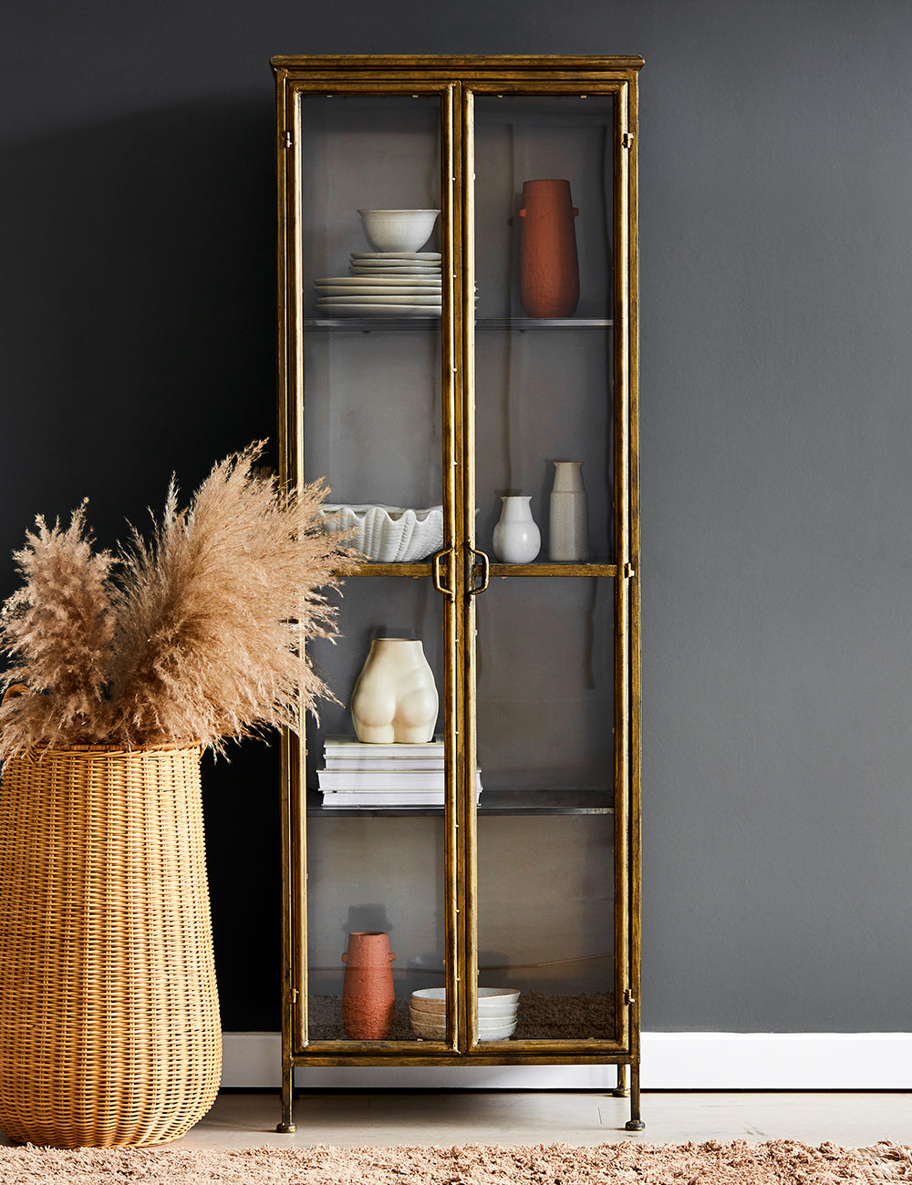 Antique Brass Glass Display Cabinet