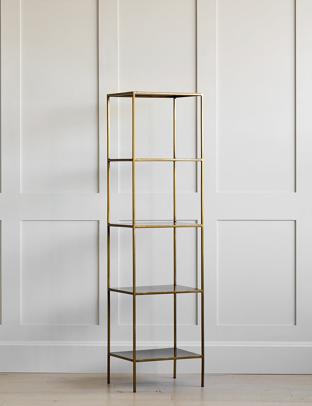 Antique shop brass bookshelf