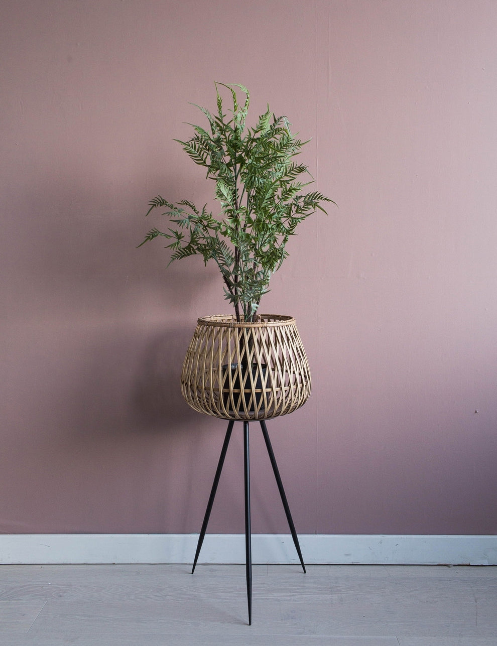 Bamboo Plant Stand with Black Legs