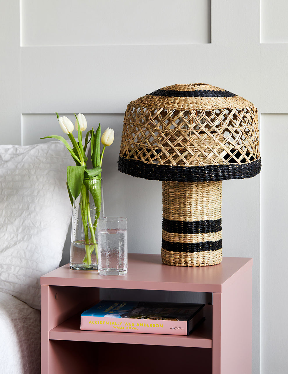 Black and Natural Boho Seagrass Table Lamp