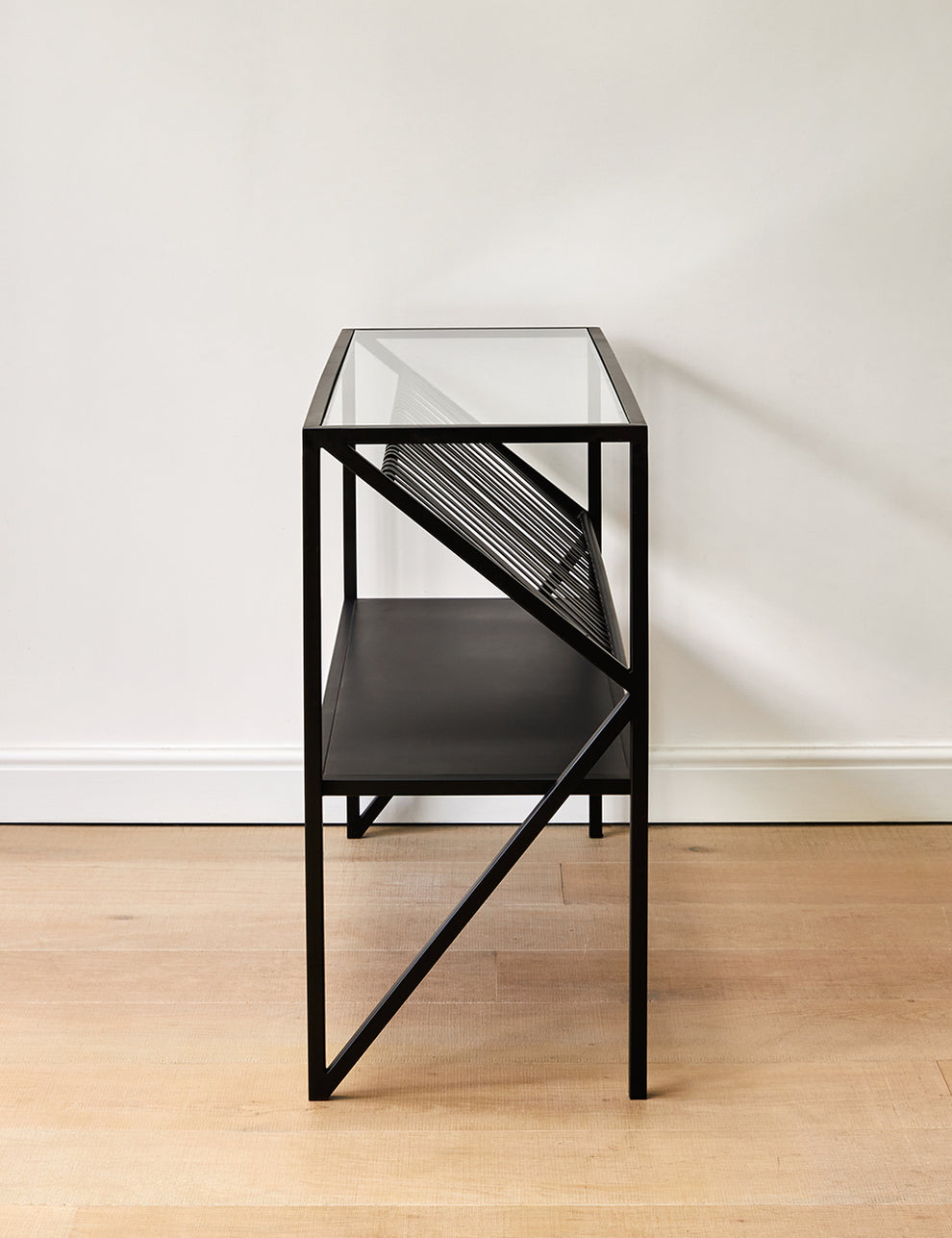 Black Glass Top Console Table