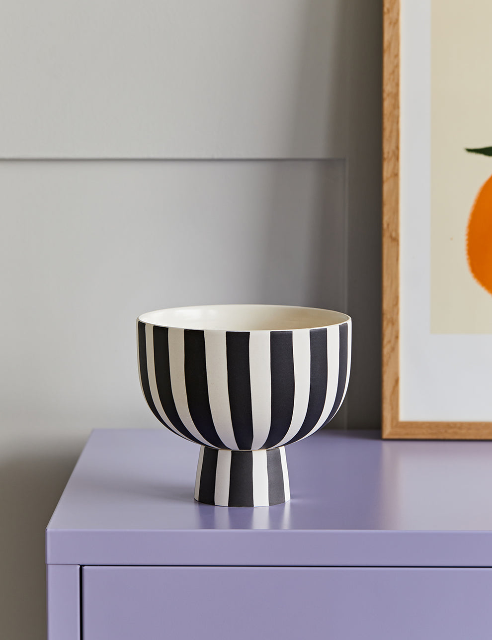 Black & White Striped Stoneware Bowl
