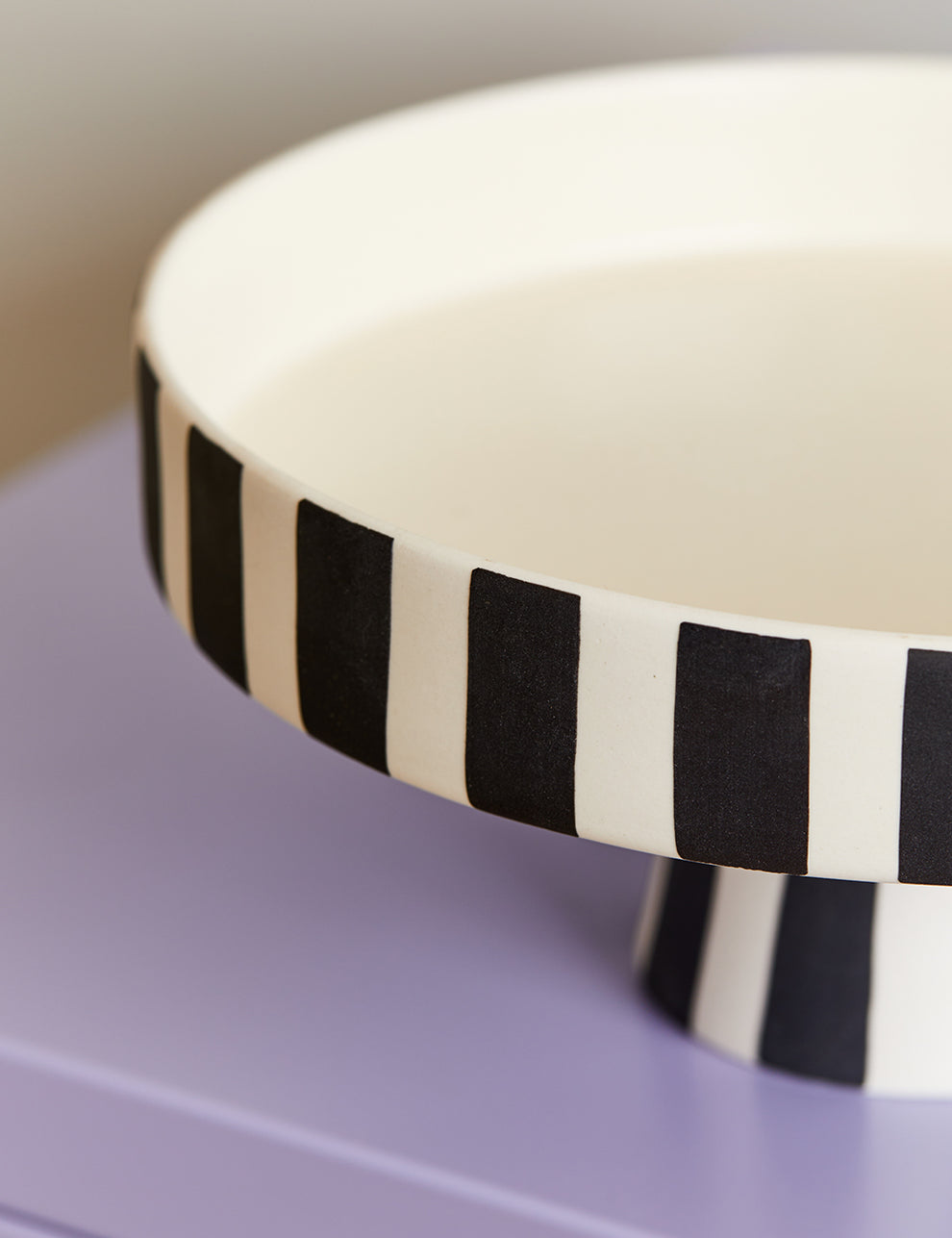 Black & White Striped Stoneware Tray