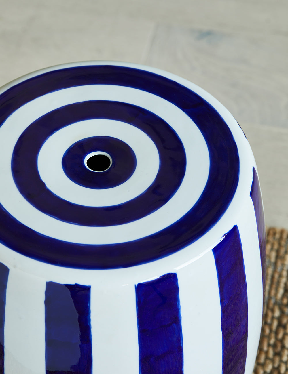 Blue Striped Ceramic Side Table