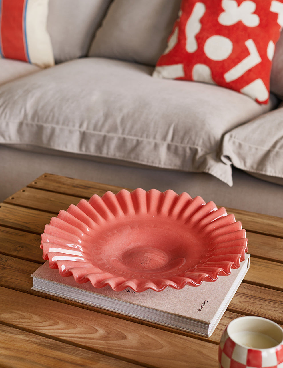 Deep Coral Retro-Style Glass Bowl