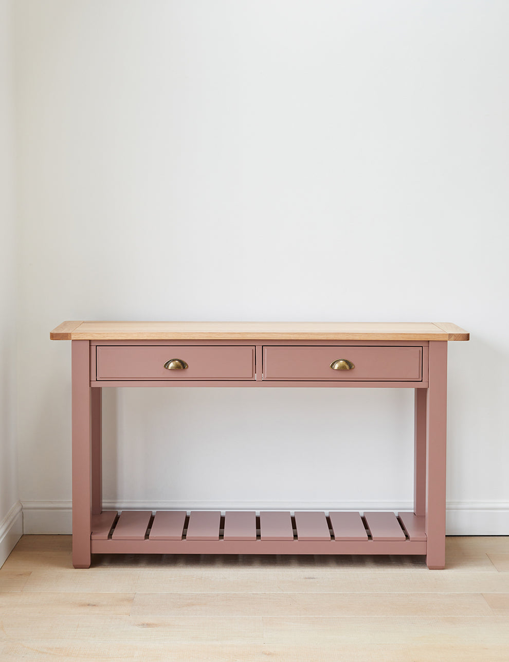 Dusky Pink Oak Console Table with Drawers