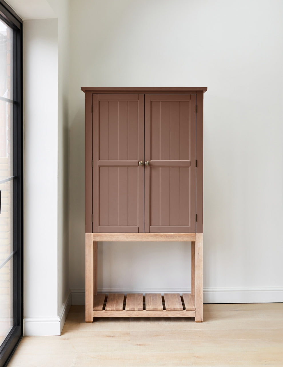 Dusky Pink Wooden Kitchen Pantry Cabinet