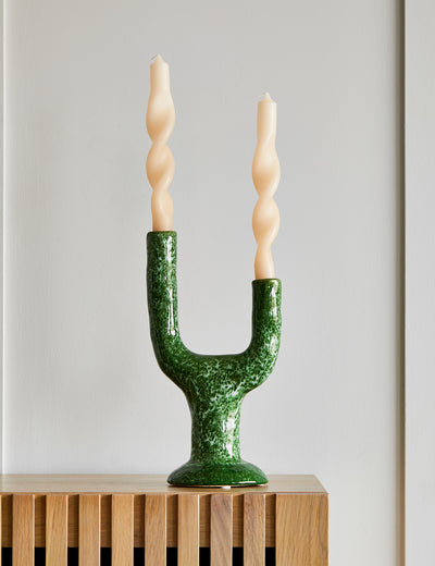 Emerald Green Ceramic Candle Holder styled
