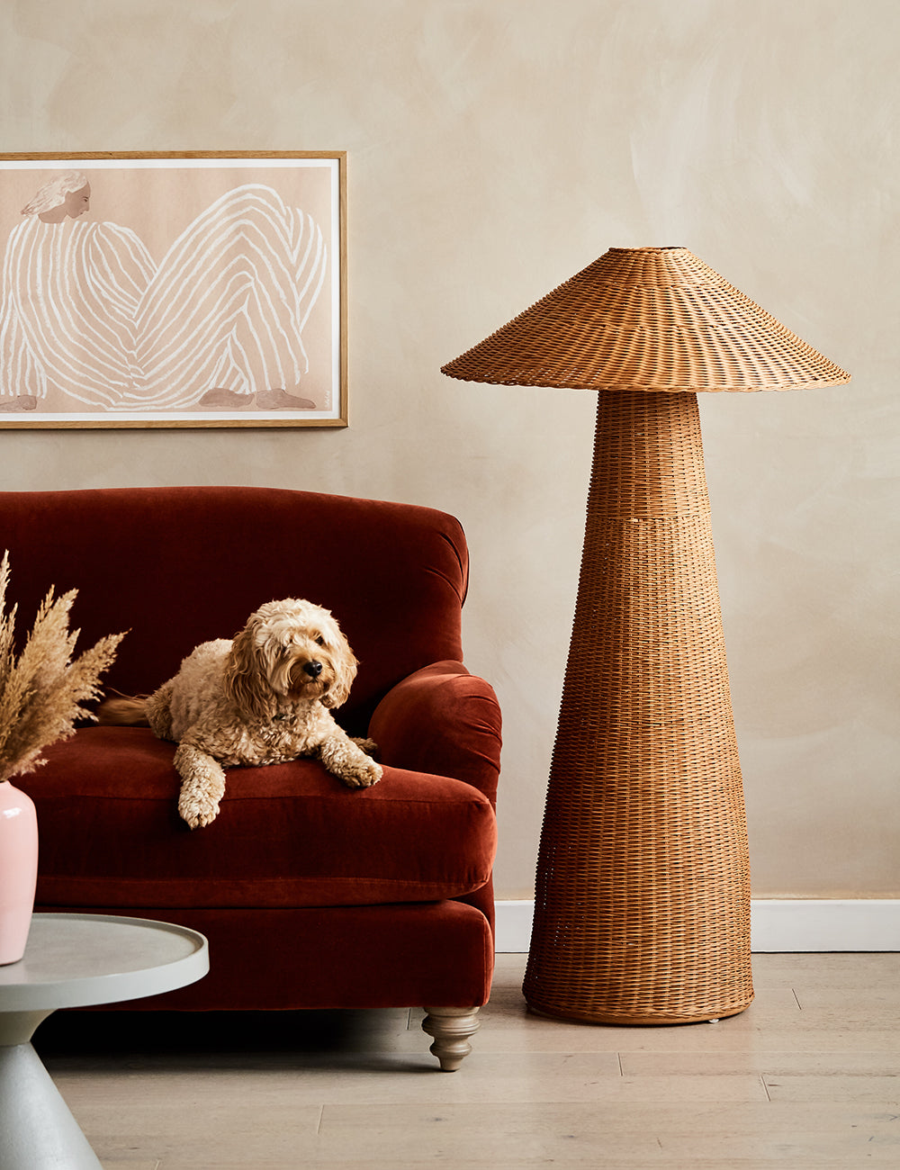 Grey rattan floor best sale lamp