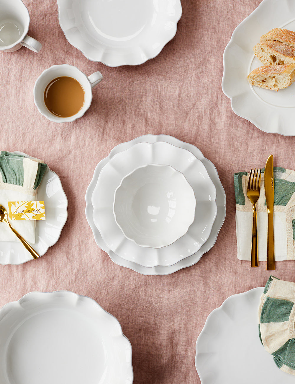 White scalloped dinnerware top