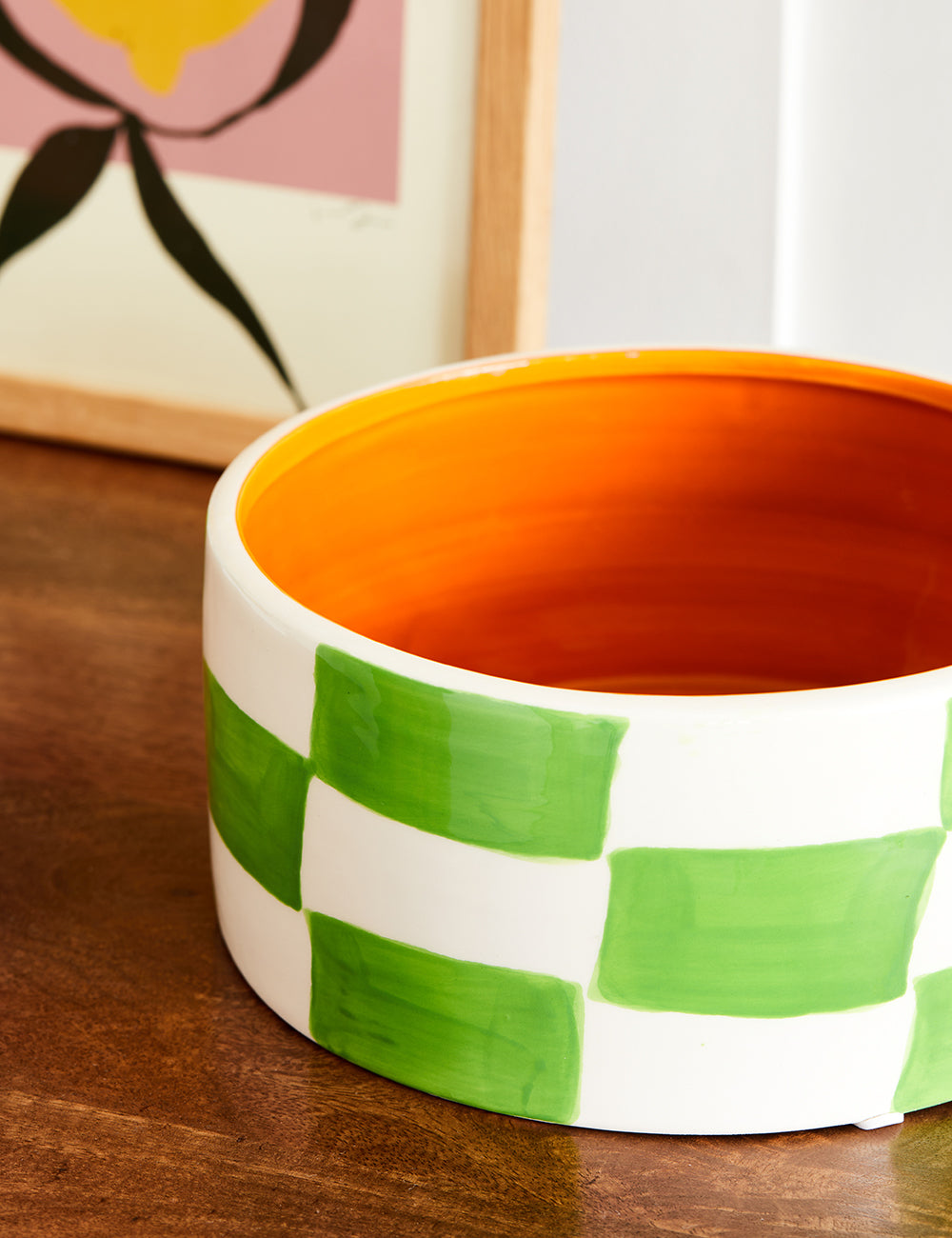 Green and Orange Chequered Decorative Bowl