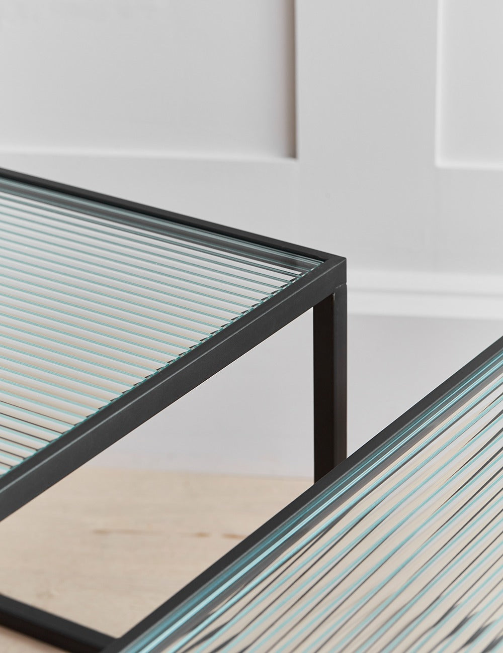 Kyoto Glass & Metal Set of Two Coffee Tables detail