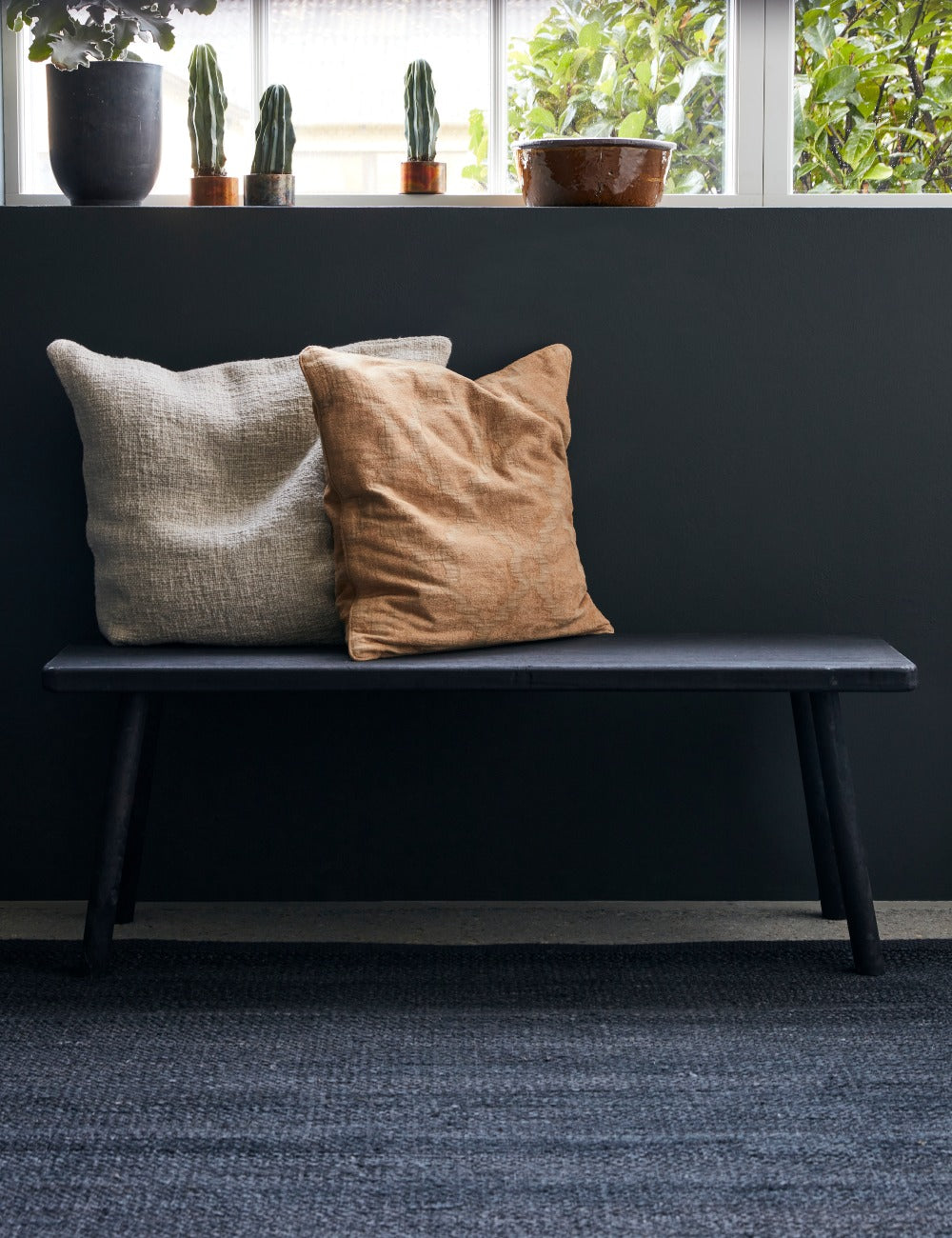 Long Black Wooden Hallway Bench Rose and Grey