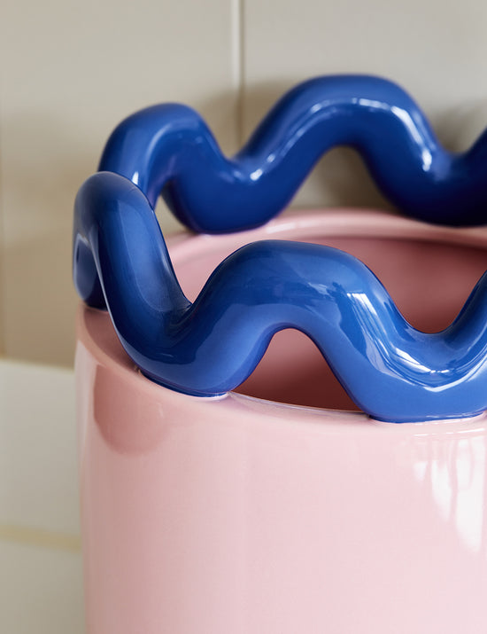 Large Blush Pink & Navy Wavy Plant Pot Rose & Grey Rose and Grey