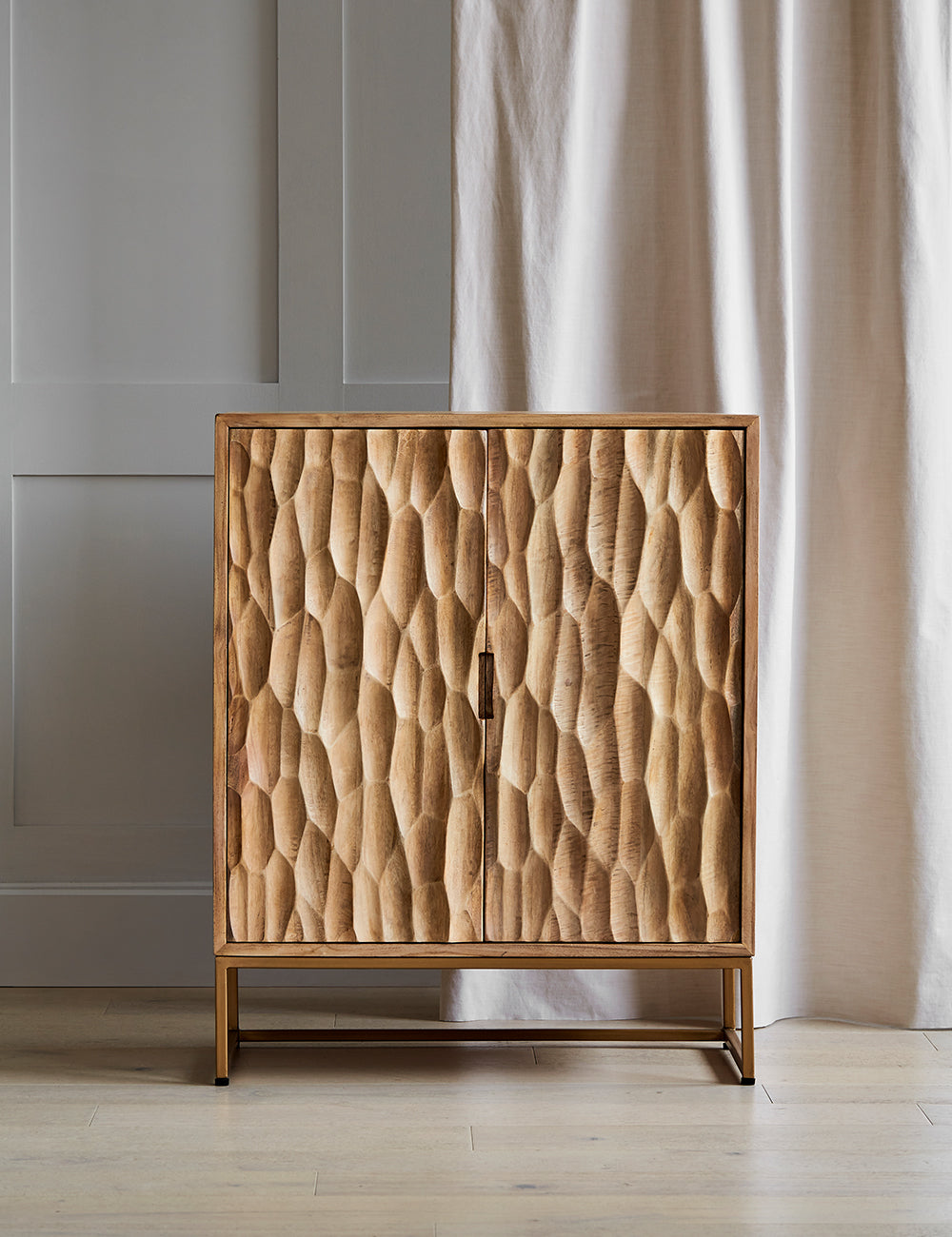 Mango Wood and Brass Textured Cabinet front