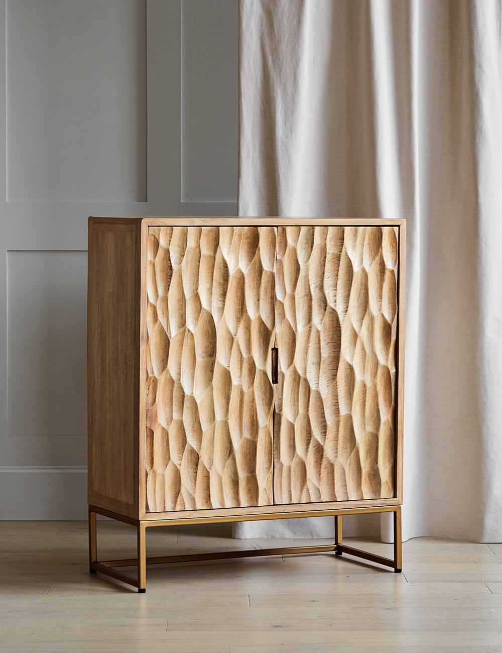 Mango Wood and Brass Textured Cabinet closed