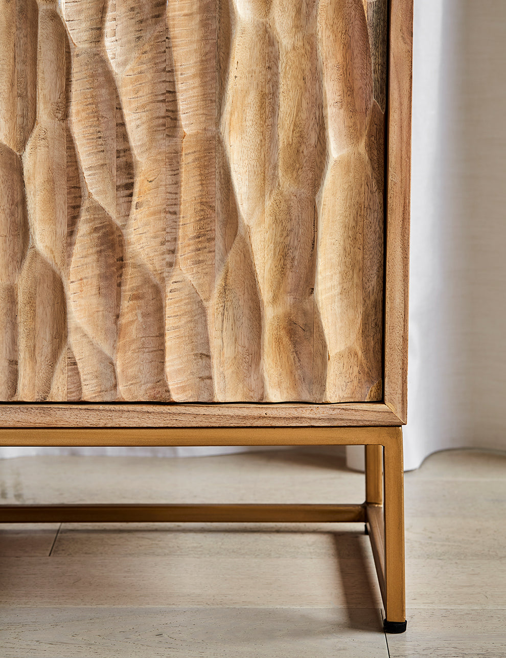 Mango Wood and Brass Textured Cabinet close up